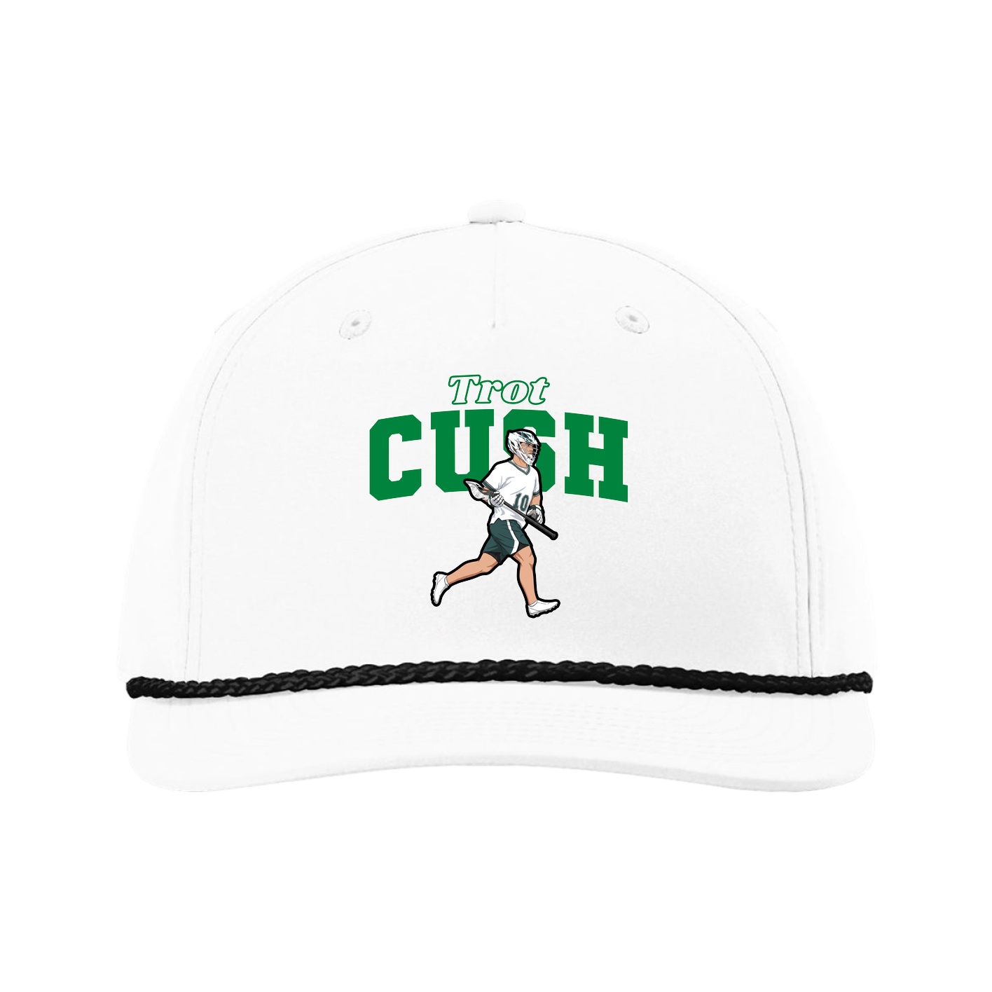Five-Panel Classic Rope Cap — Name Arch in White
