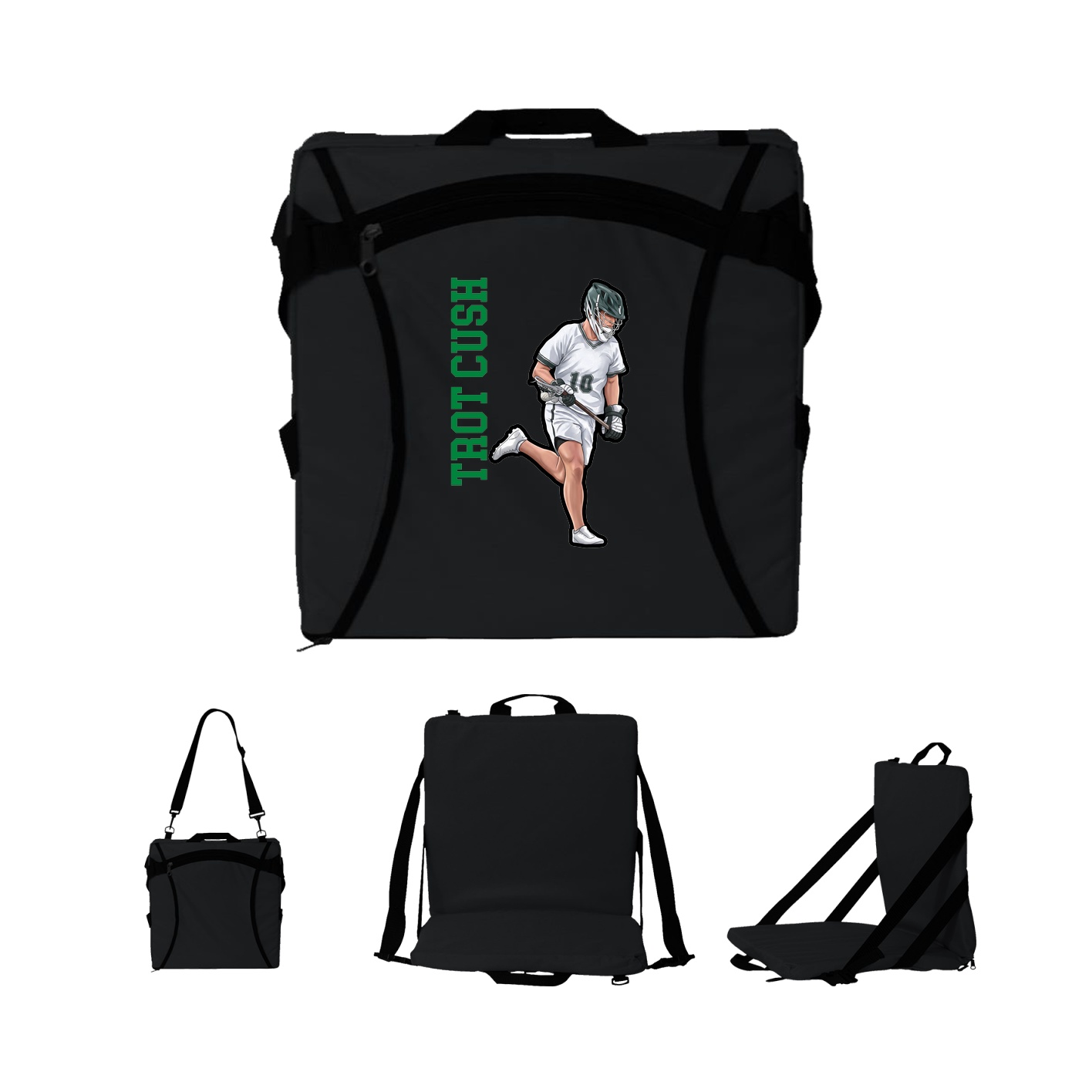Folding Stadium Seat — Name Vertical in Black