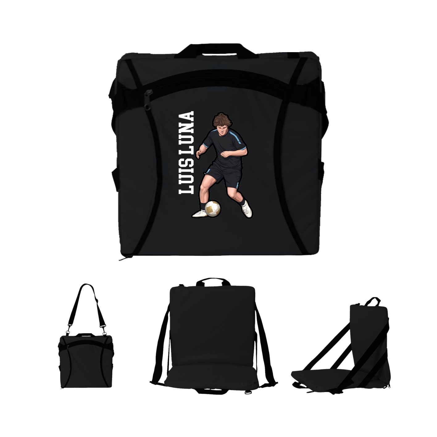 Folding Stadium Seat — Name Vertical in Black