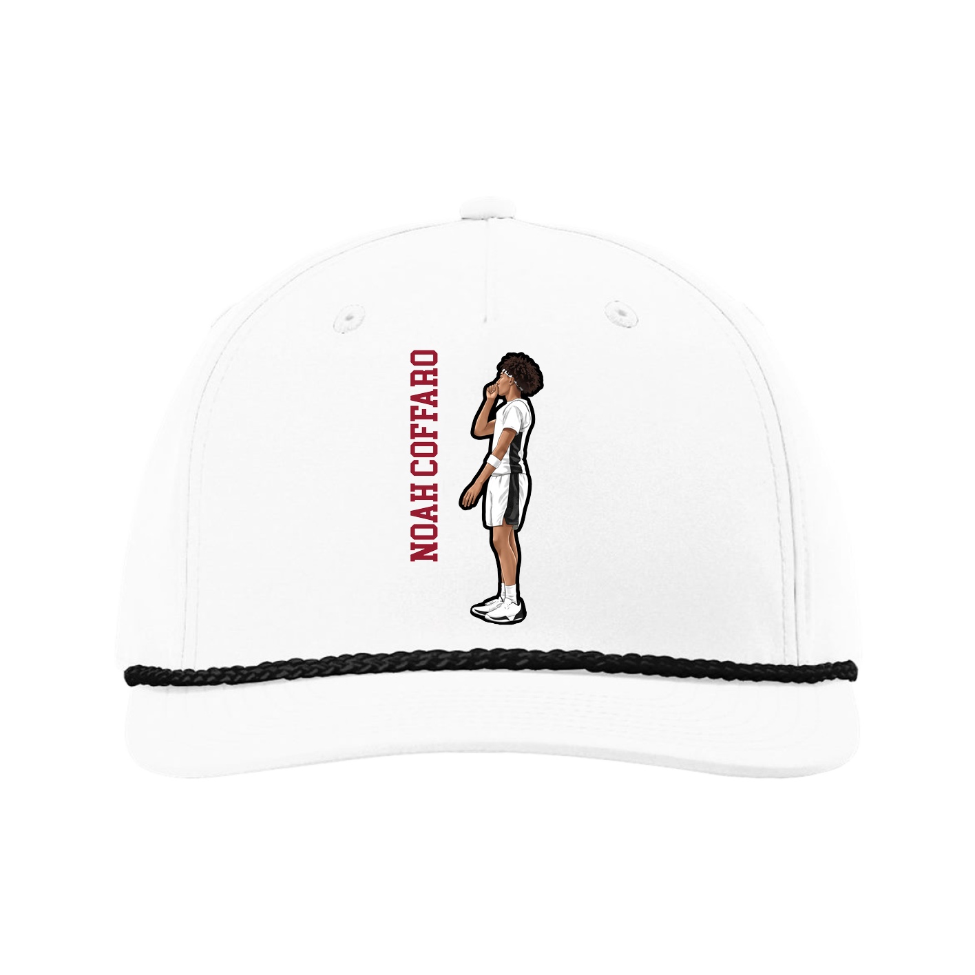 Five-Panel Classic Rope Cap — Name Vertical in White