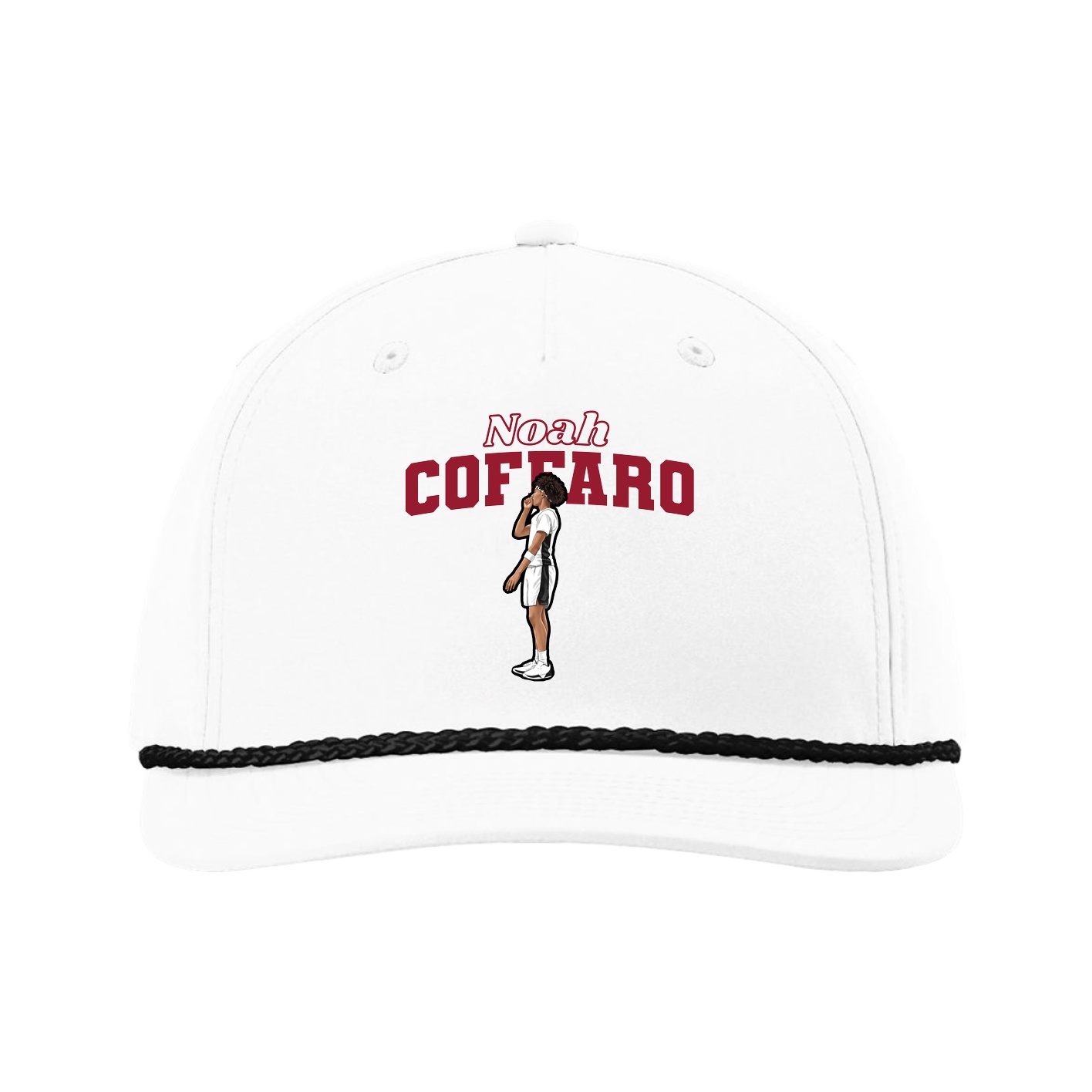 Five-Panel Classic Rope Cap — Name Arch in White