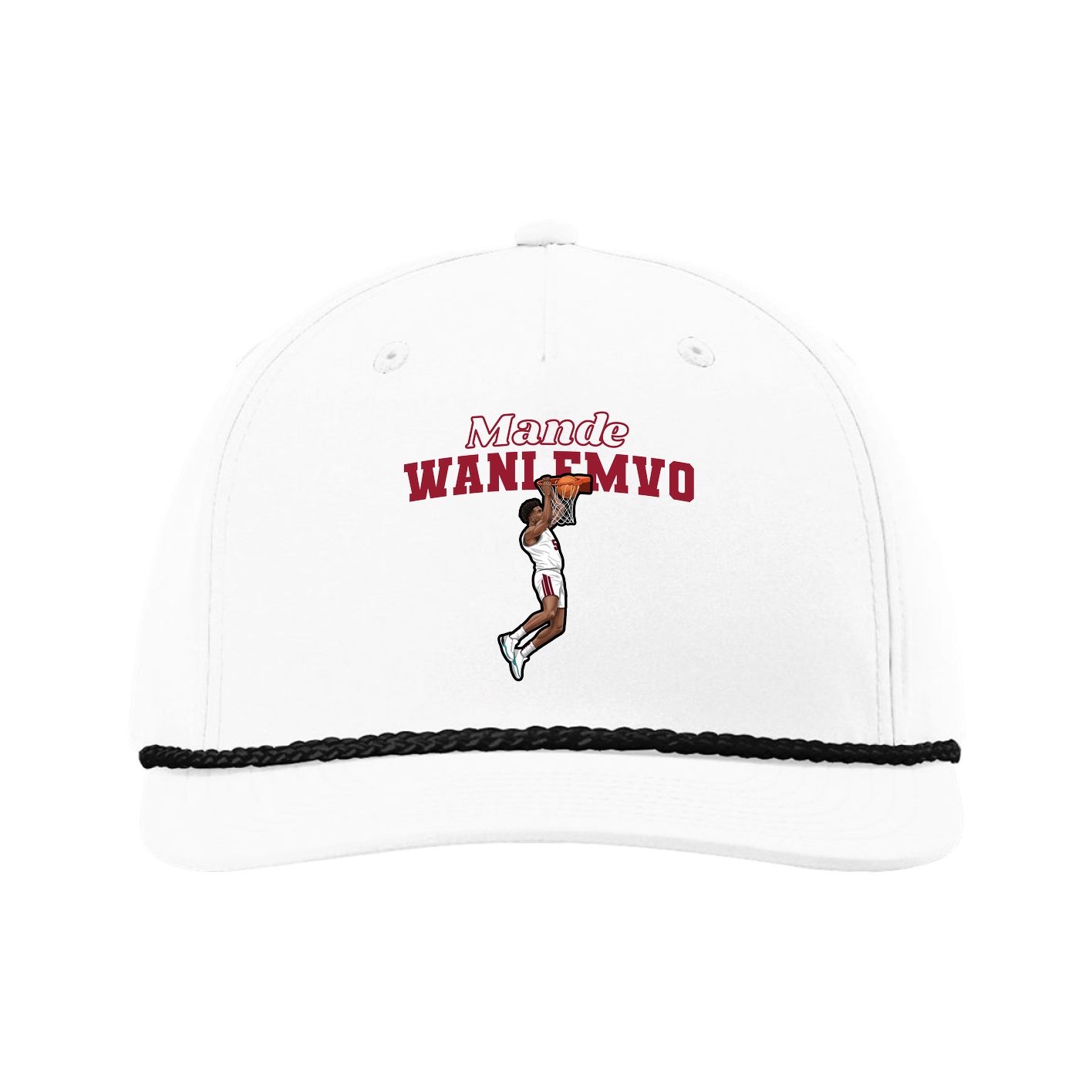 Five-Panel Classic Rope Cap — Name Arch in White
