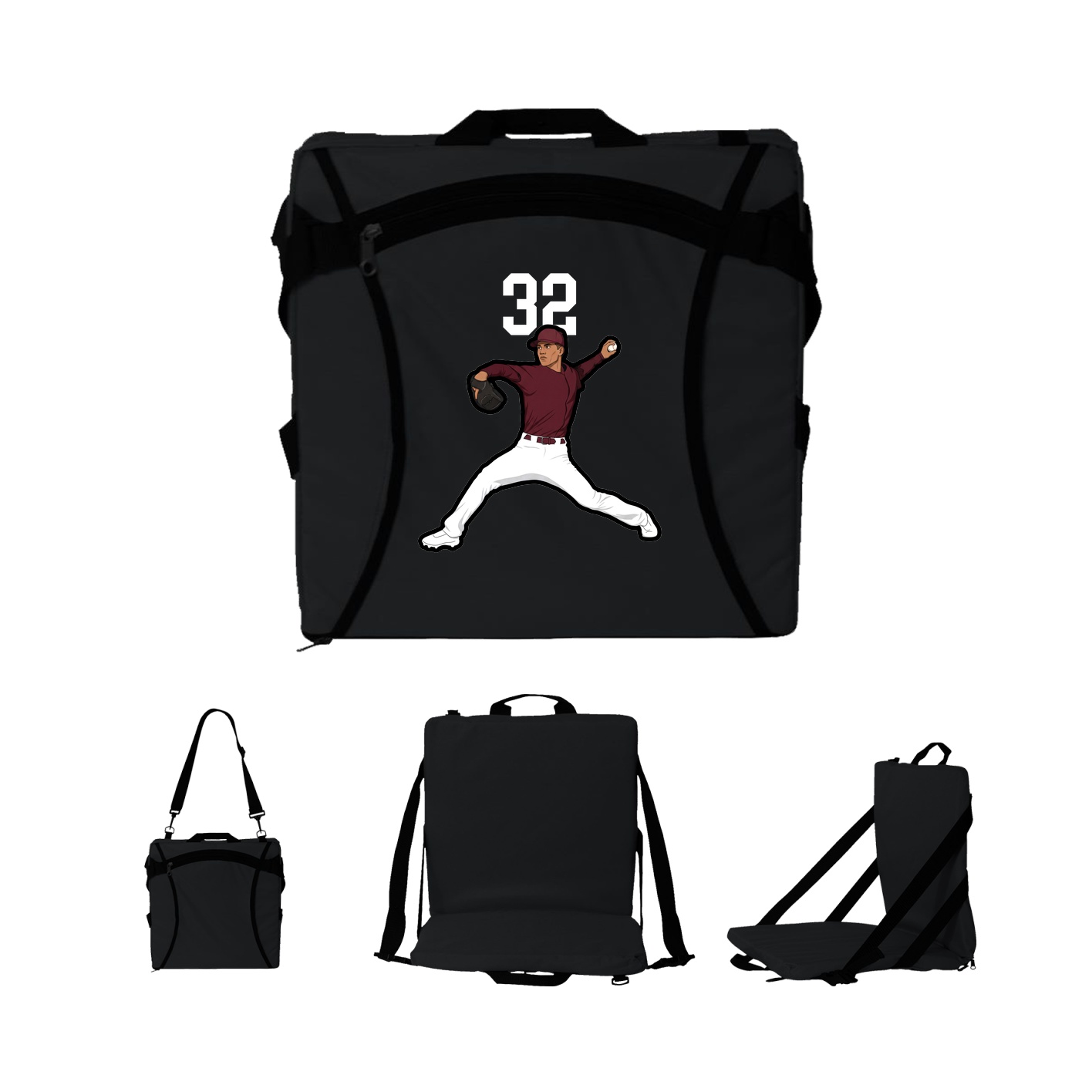 Folding Stadium Seat — Number Top in Black