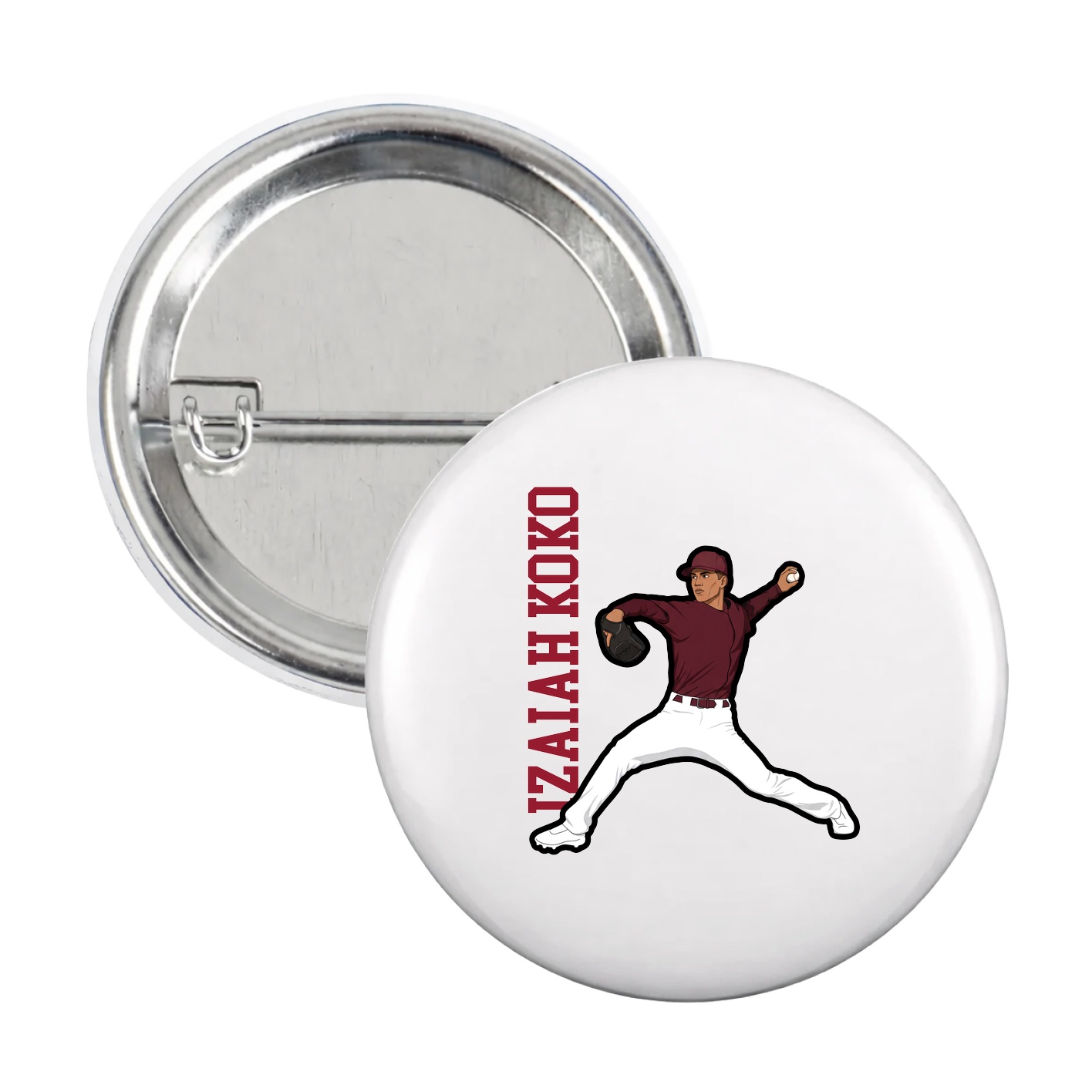 Game Day Button — Name Vertical in White