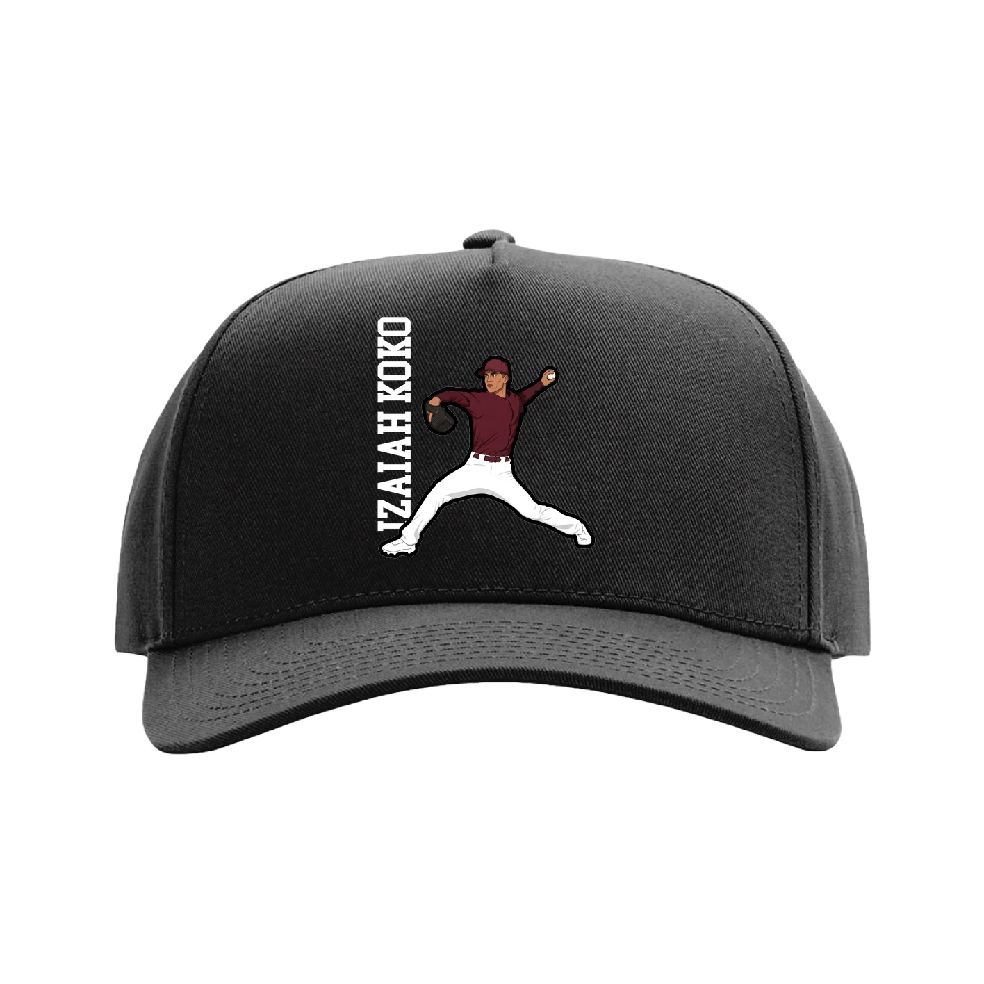 Full Fabric Five-Panel Champ Cap — Name Vertical in Black