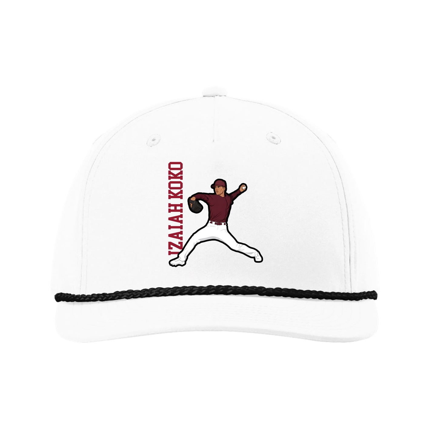 Five-Panel Classic Rope Cap — Name Vertical in White