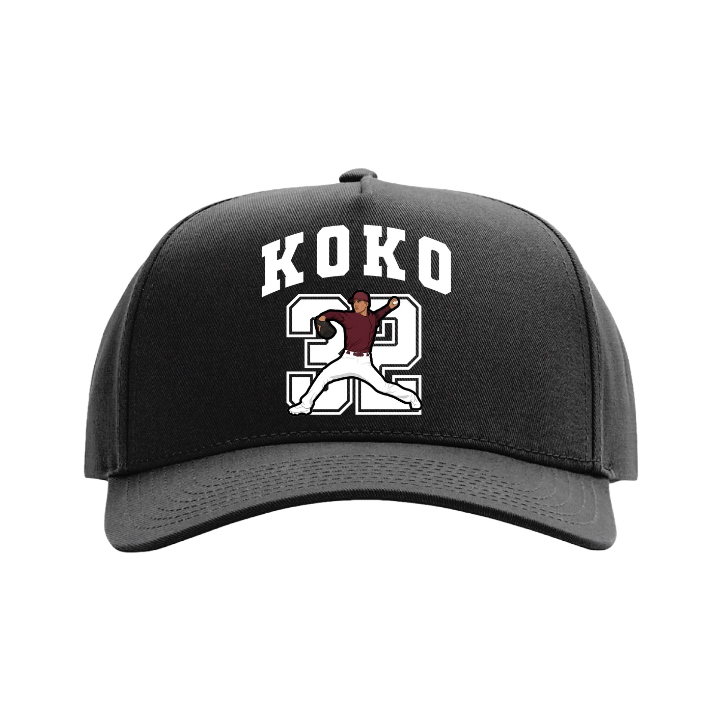 Full Fabric Five-Panel Champ Cap — Number in Black