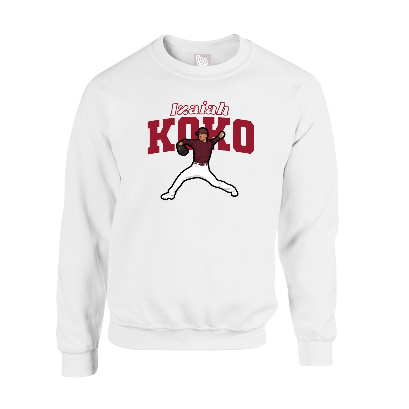 Fleece Crew — Name Arch in White