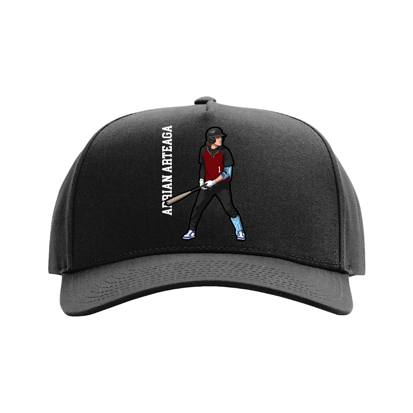 Full Fabric Five-Panel Champ Cap — Name Vertical in Black