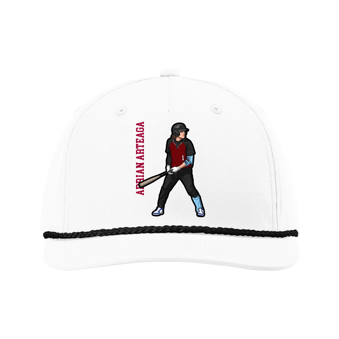 Five-Panel Classic Rope Cap — Name Vertical in White