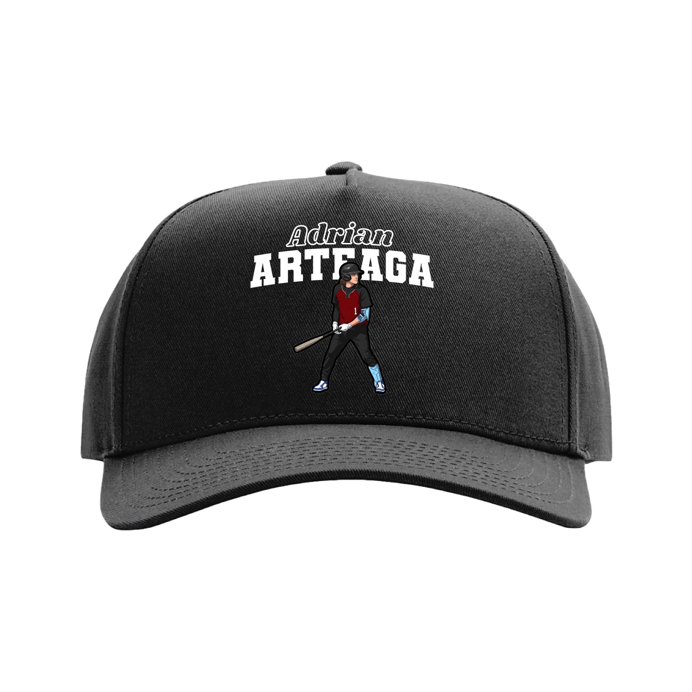 Full Fabric Five-Panel Champ Cap — Name Arch in Black