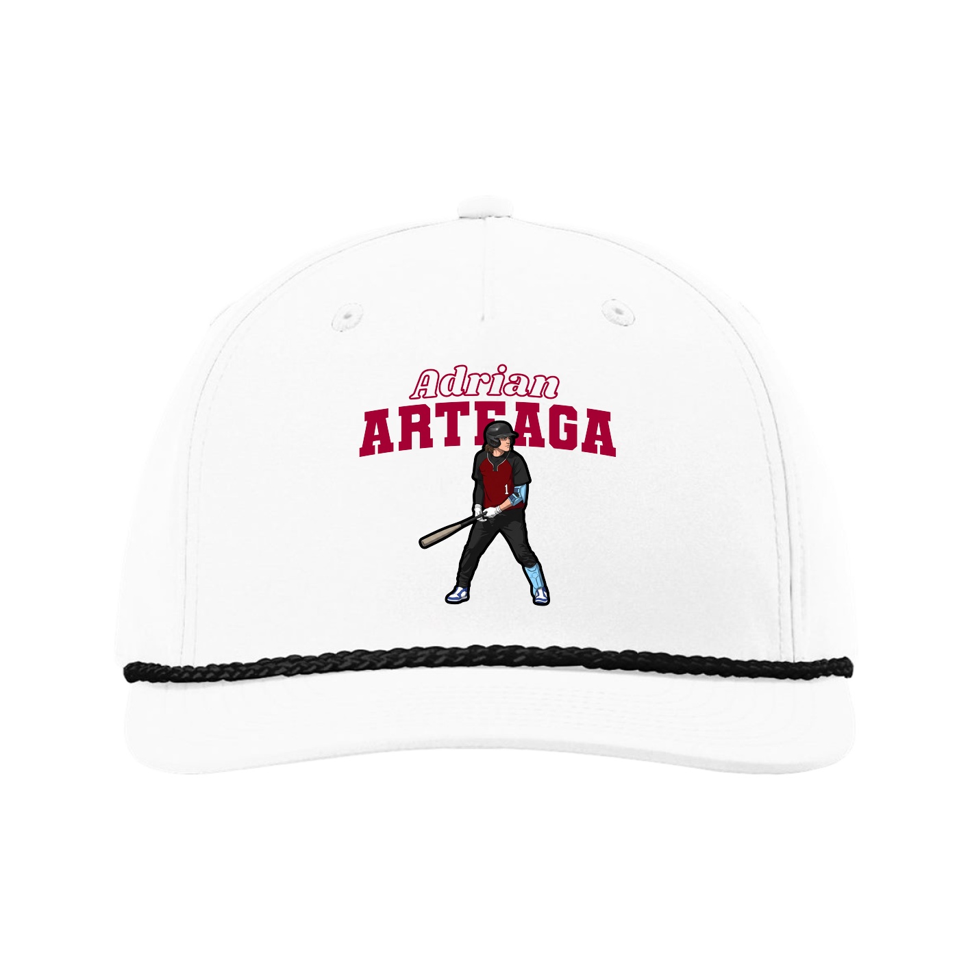 Five-Panel Classic Rope Cap — Name Arch in White