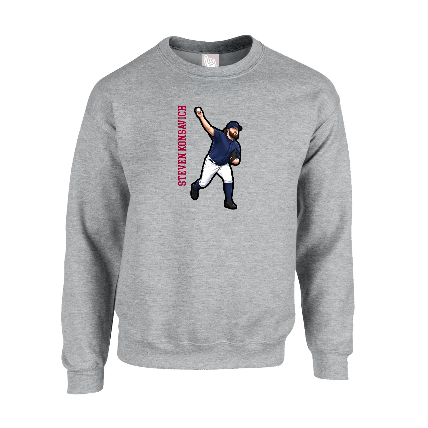 Fleece Crew — Name Vertical in Grey