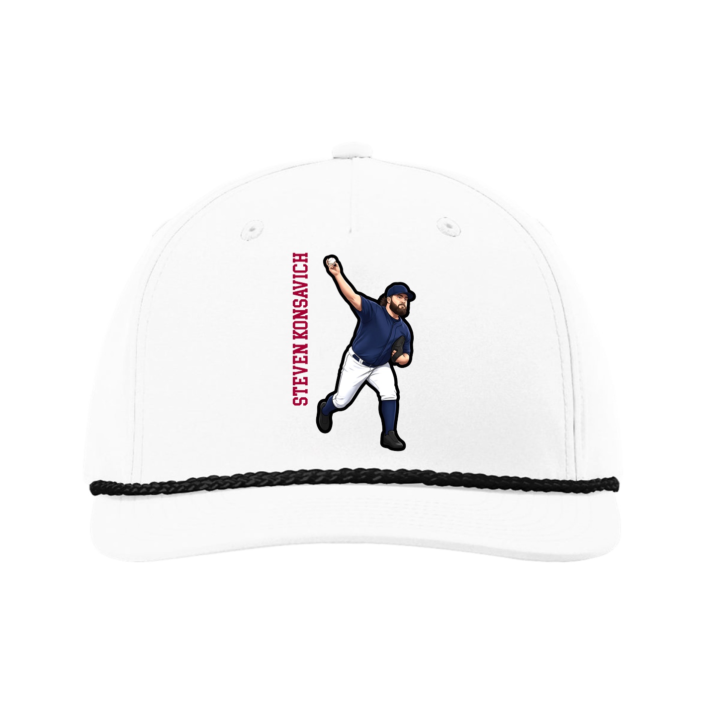 Five-Panel Classic Rope Cap — Name Vertical in White