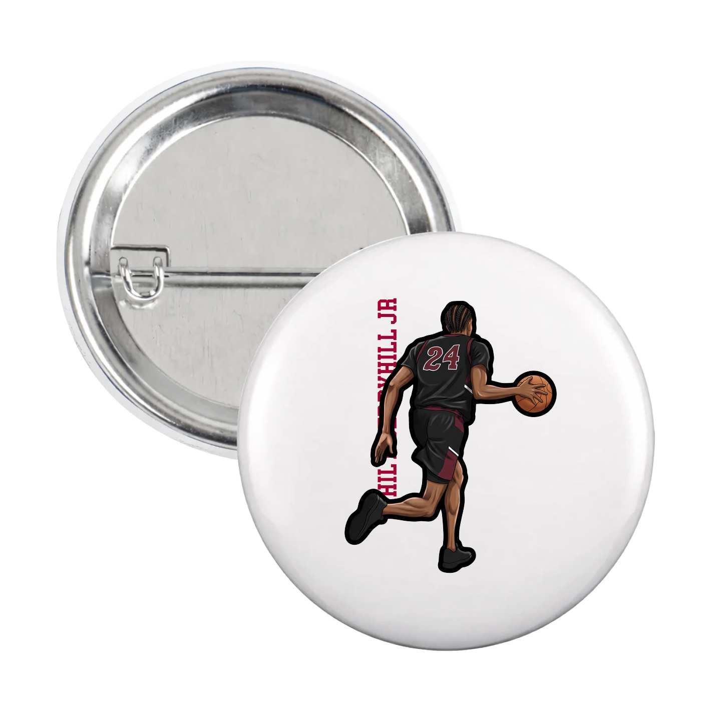 Game Day Button — Name Vertical in White