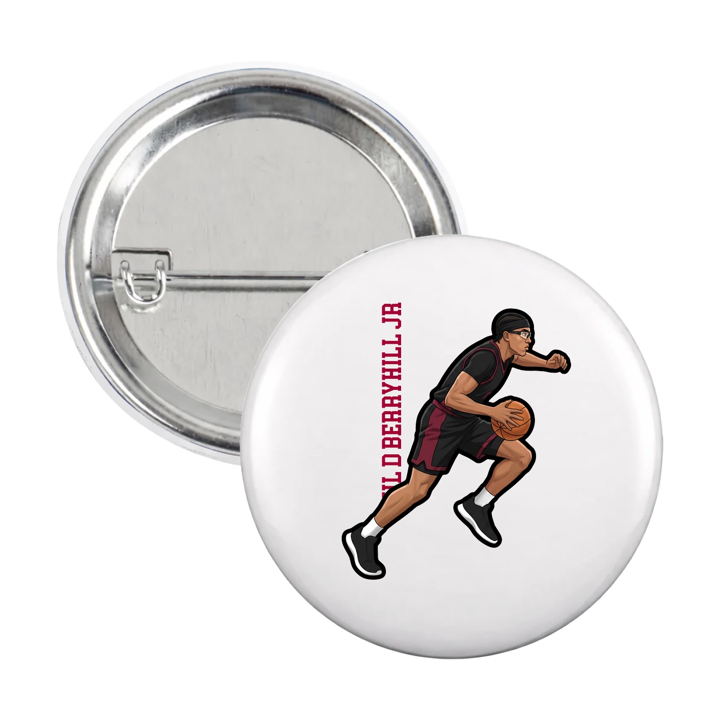 Game Day Button — Name Vertical in White