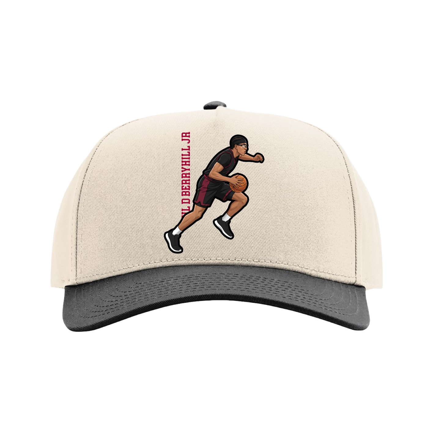 Full Fabric Five-Panel Champ Cap — Name Vertical in Cream/Black