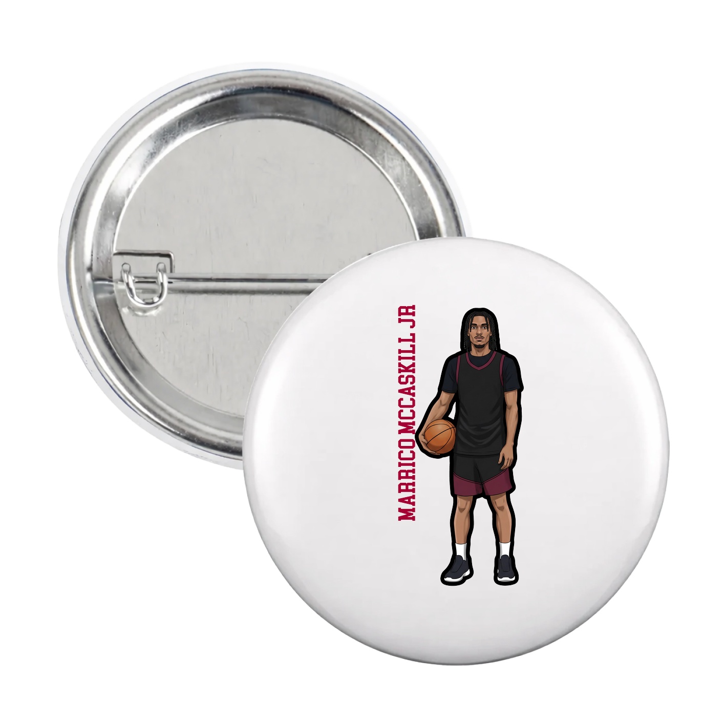 Game Day Button — Name Vertical in White