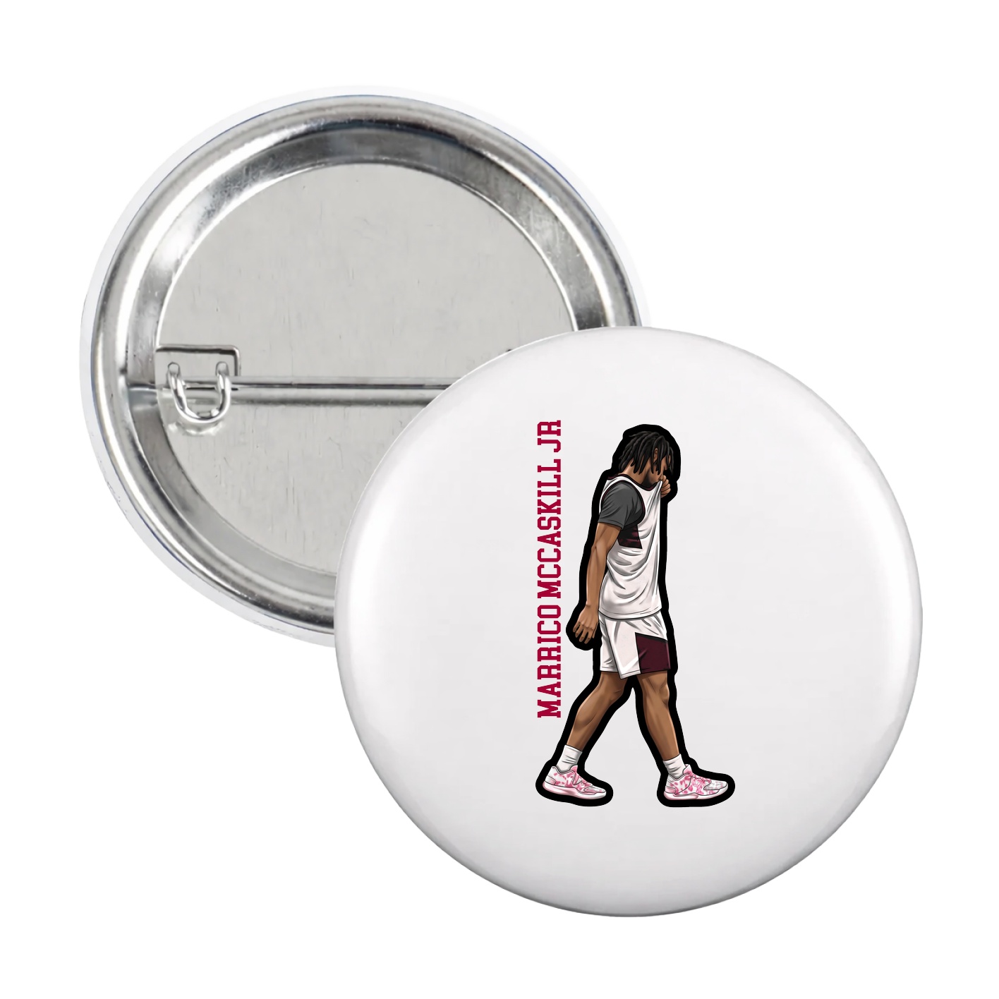 Game Day Button — Name Vertical in White