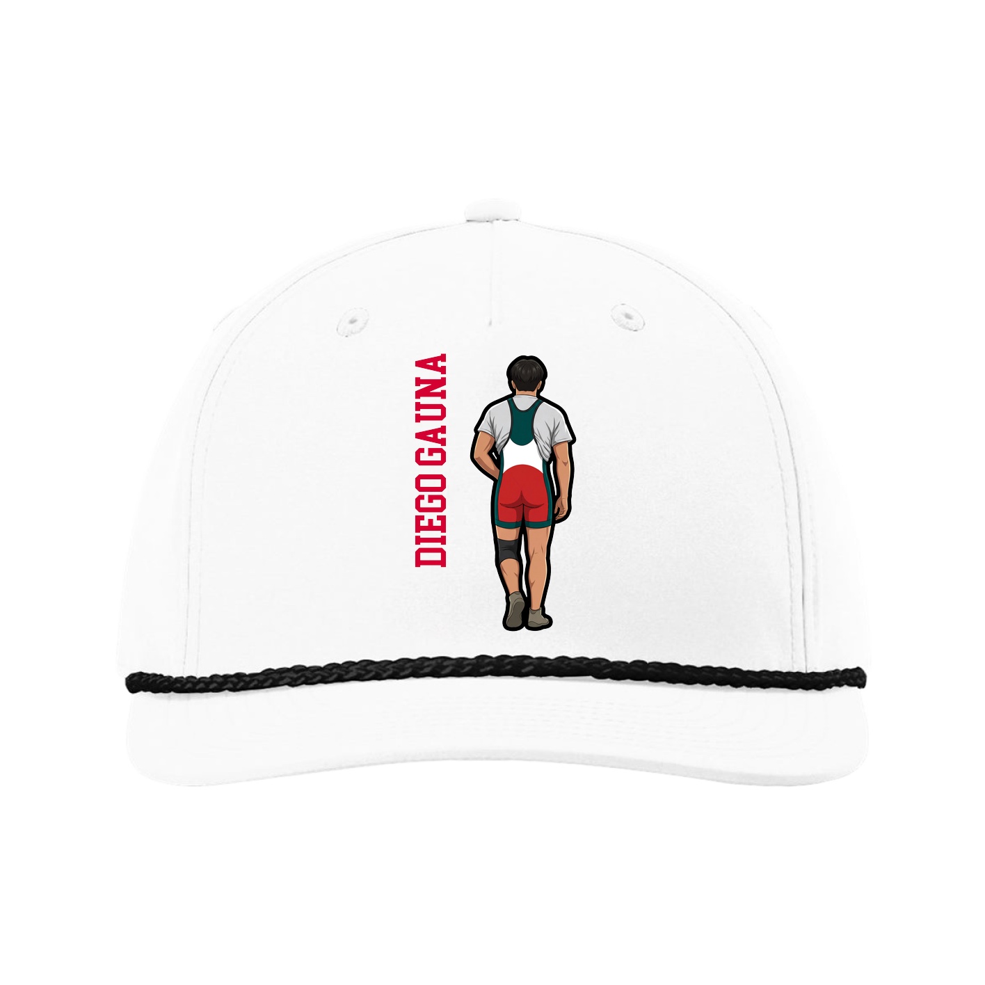 Five-Panel Classic Rope Cap — Name Vertical in White