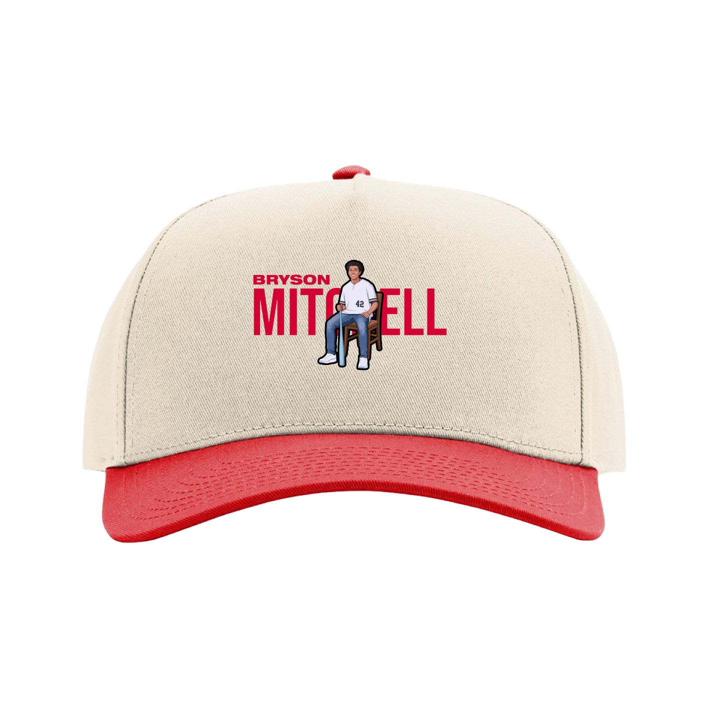 Full Fabric Five-Panel Champ Cap — Player Name in Cream/Red