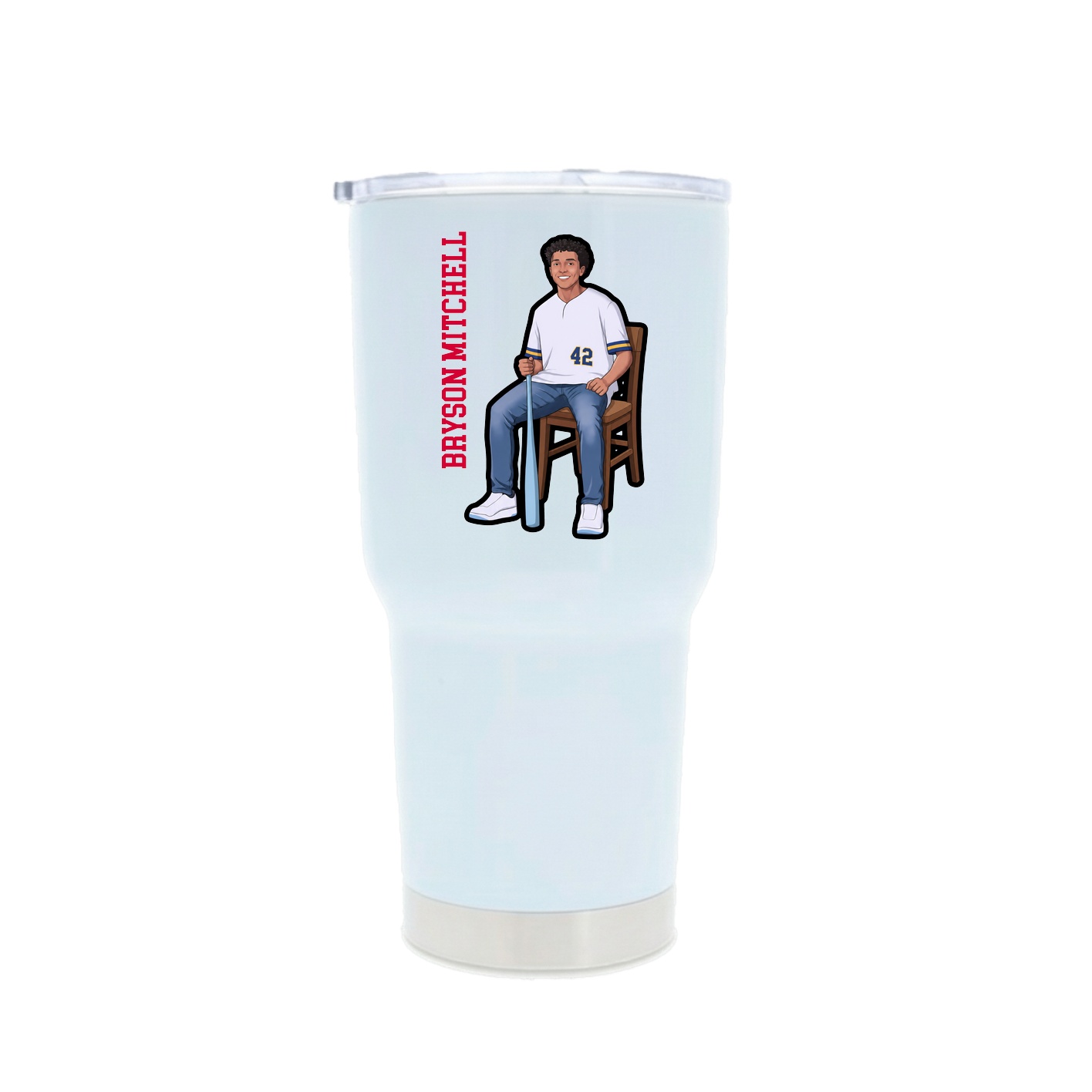 30oz Stainless Steel Tumbler — Name Vertical in White