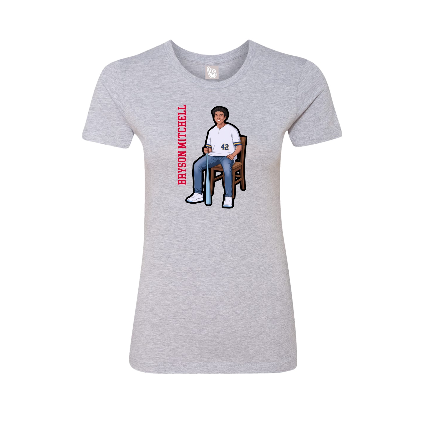 Fitted Women's Tee — Name Vertical in Grey