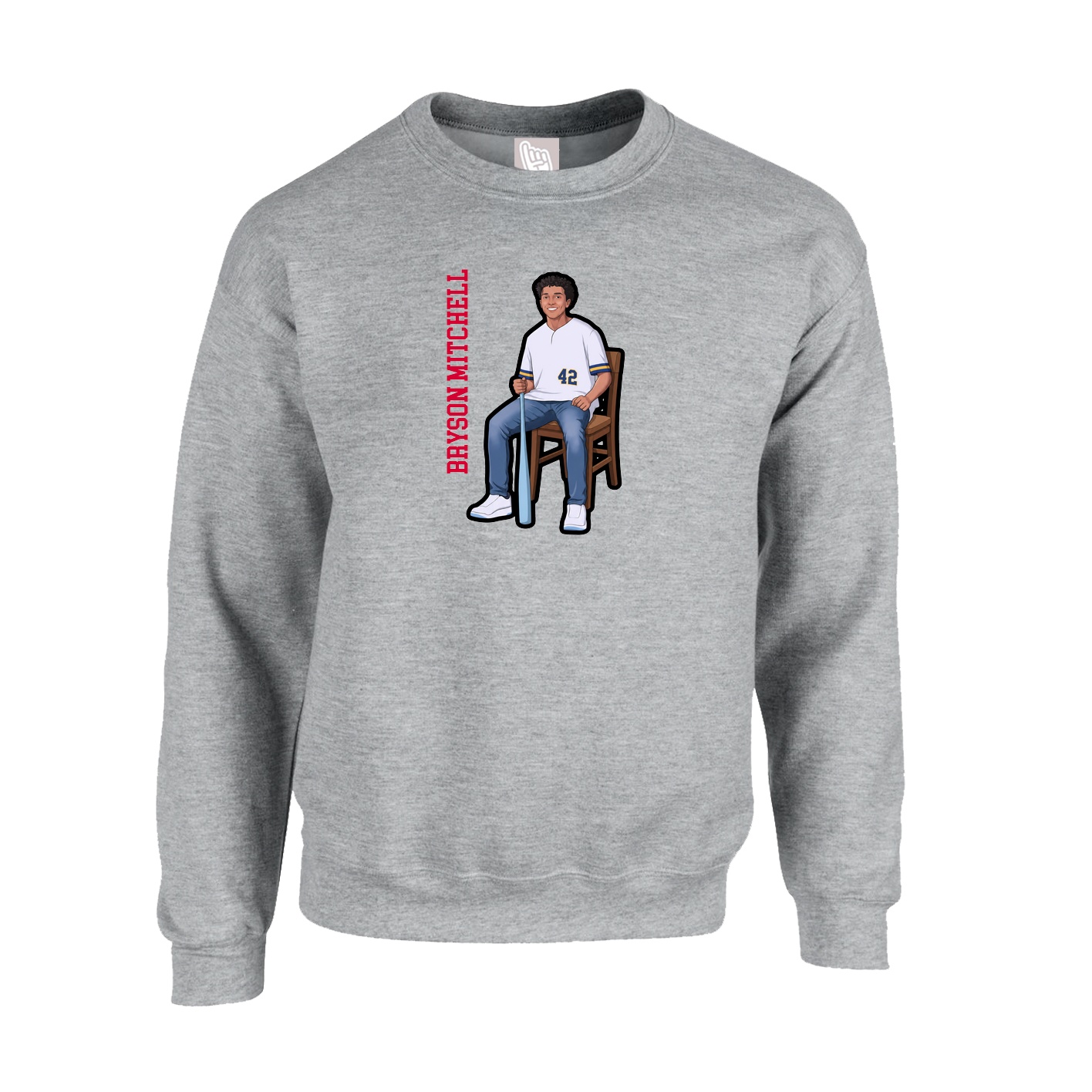 Fleece Crew — Name Vertical in Grey