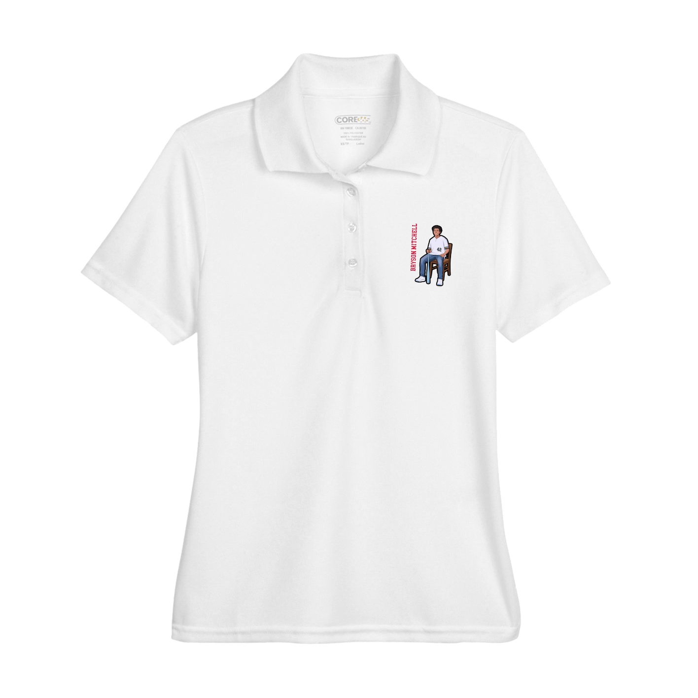 Womens Performance Polo — Name Vertical in White