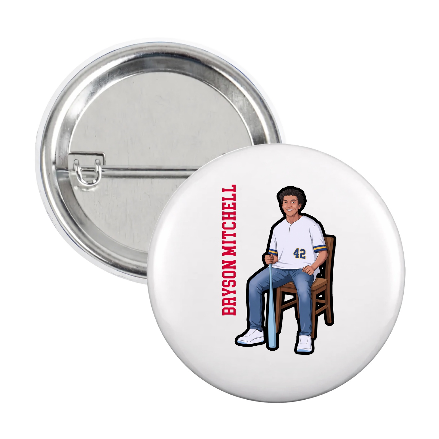 Game Day Button — Name Vertical in White