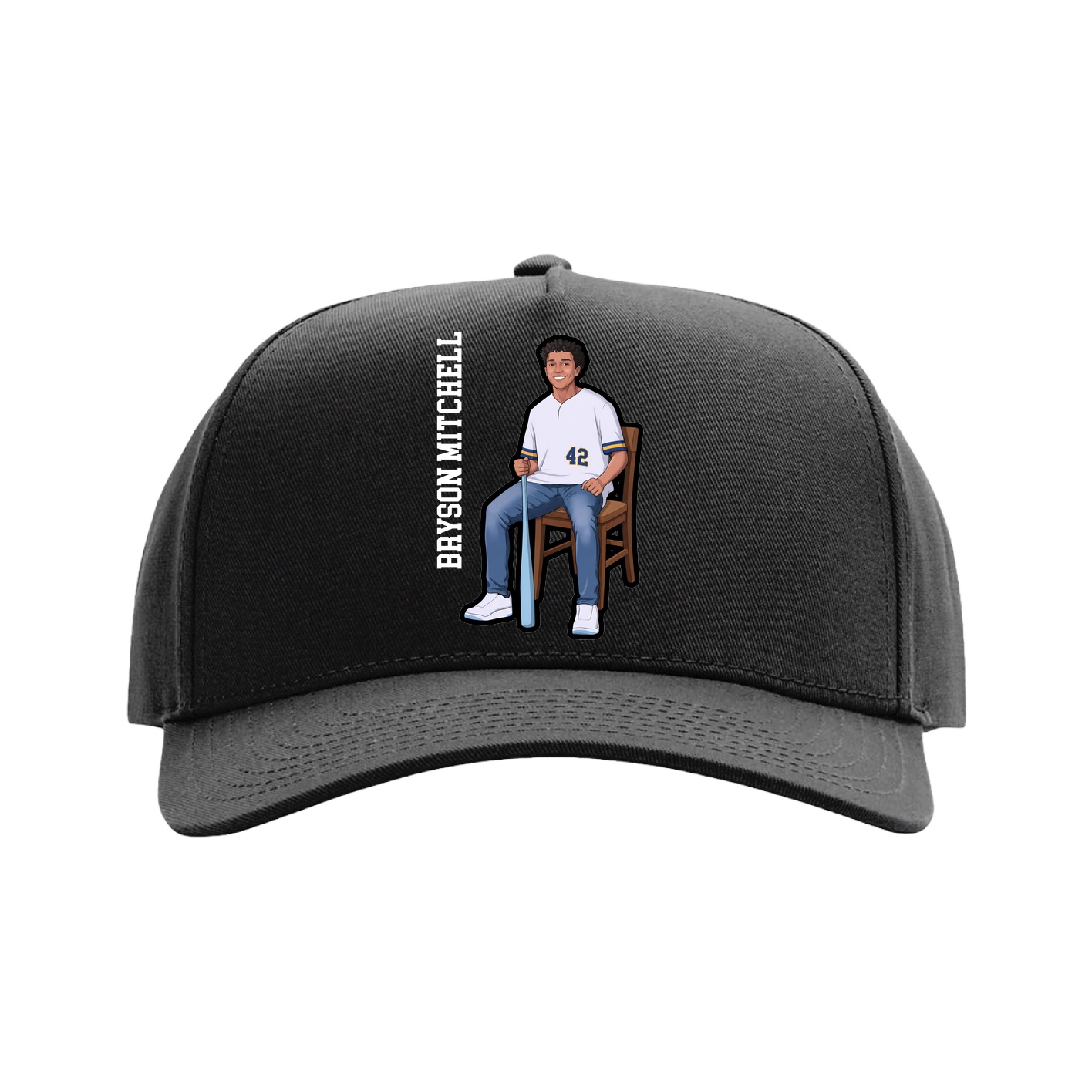 Full Fabric Five-Panel Champ Cap — Name Vertical in Black