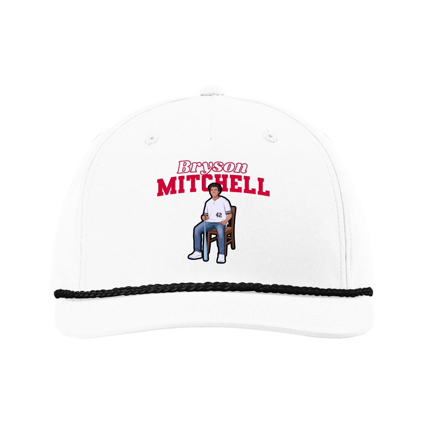Five-Panel Classic Rope Cap — Name Arch in White