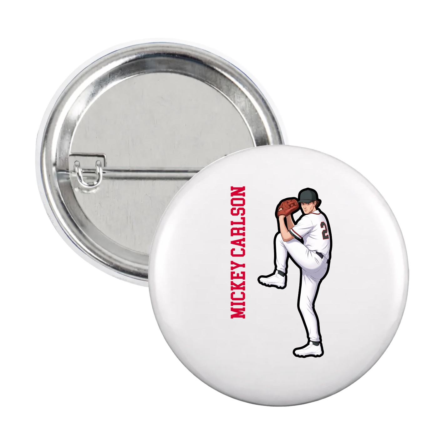 Game Day Button — Name Vertical in White