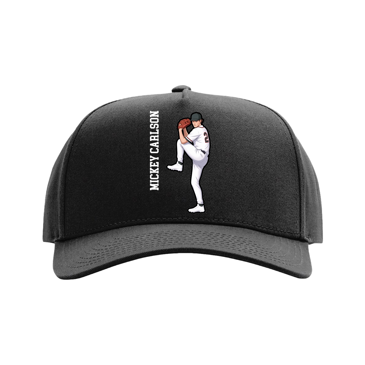Full Fabric Five-Panel Champ Cap — Name Vertical in Black