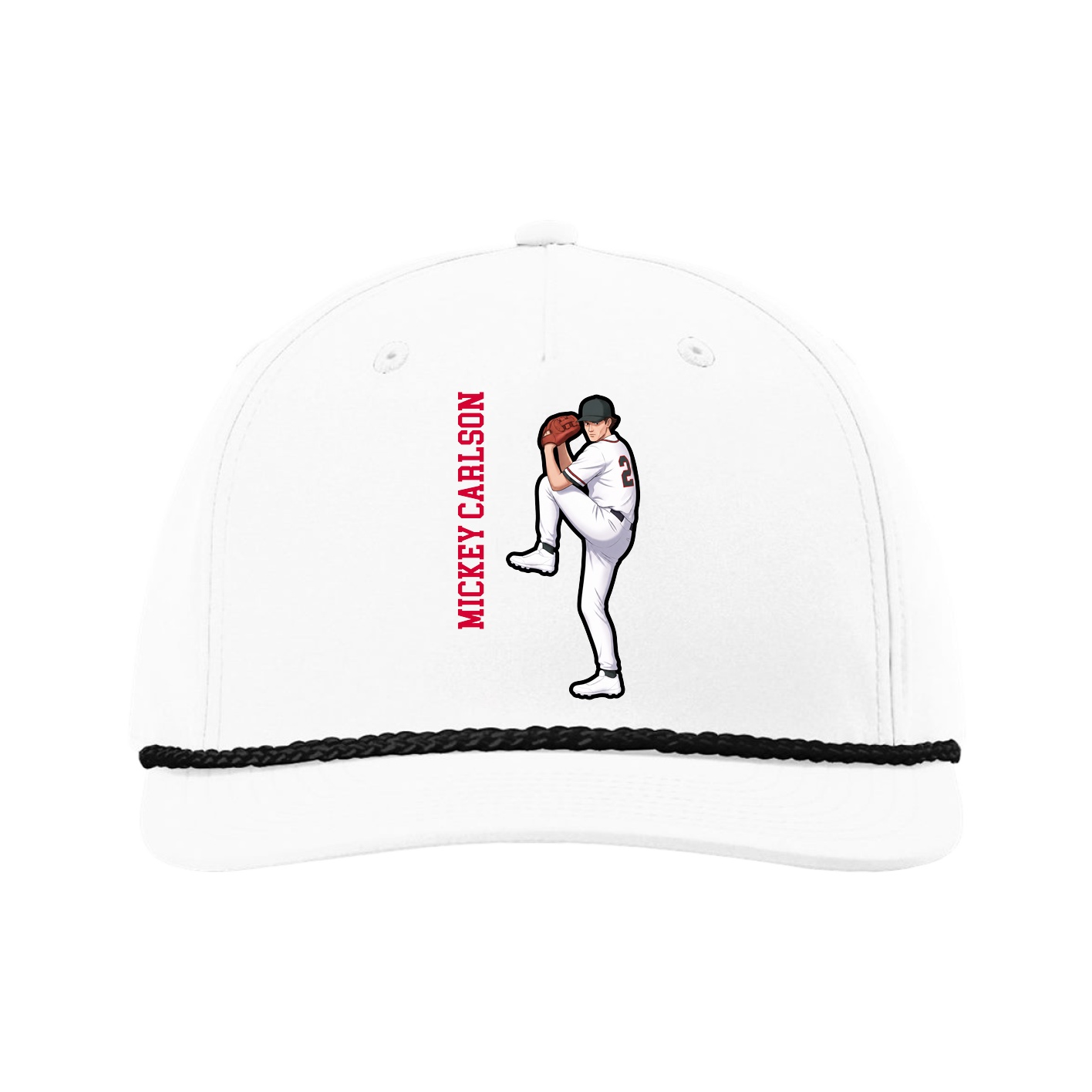Five-Panel Classic Rope Cap — Name Vertical in White