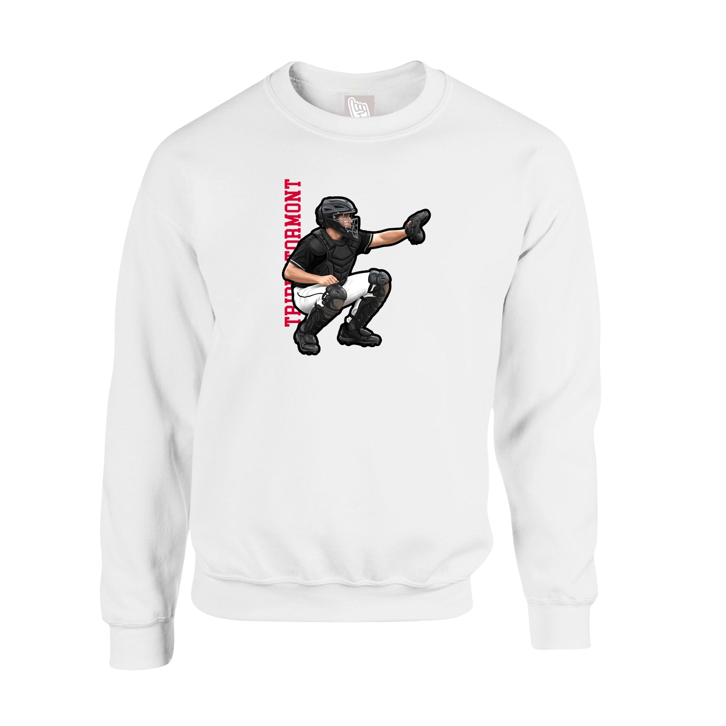 Fleece Crew — Name Vertical in White
