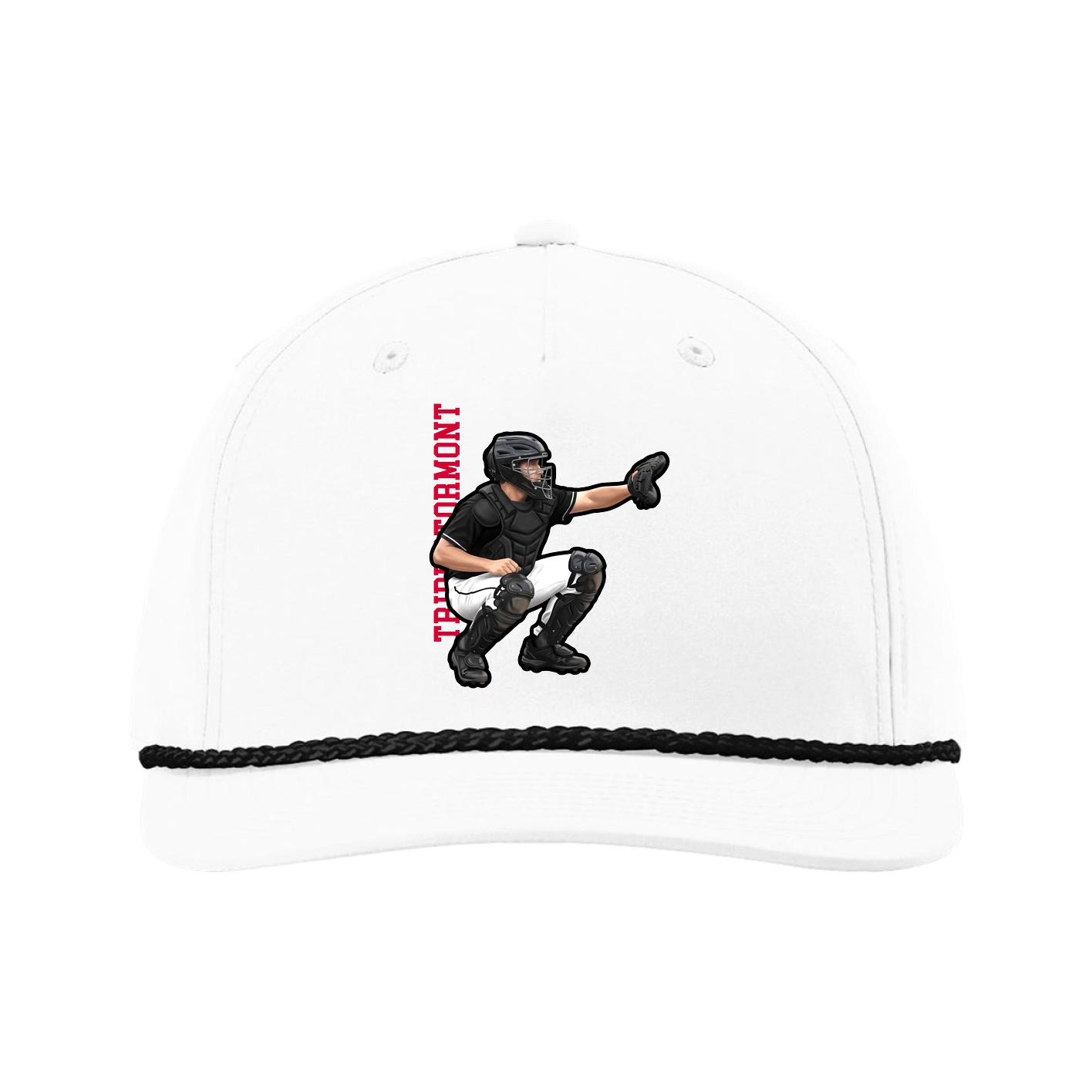 Five-Panel Classic Rope Cap — Name Vertical in White