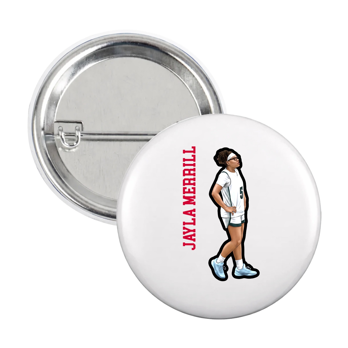 Game Day Button — Name Vertical in White