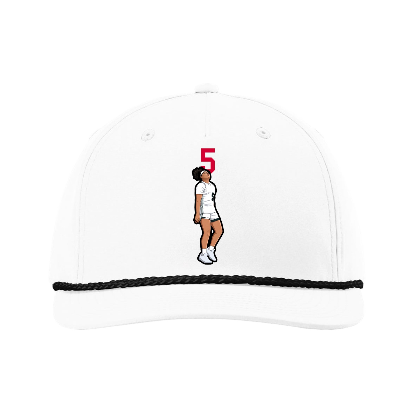 Five-Panel Classic Rope Cap — Number Top in White