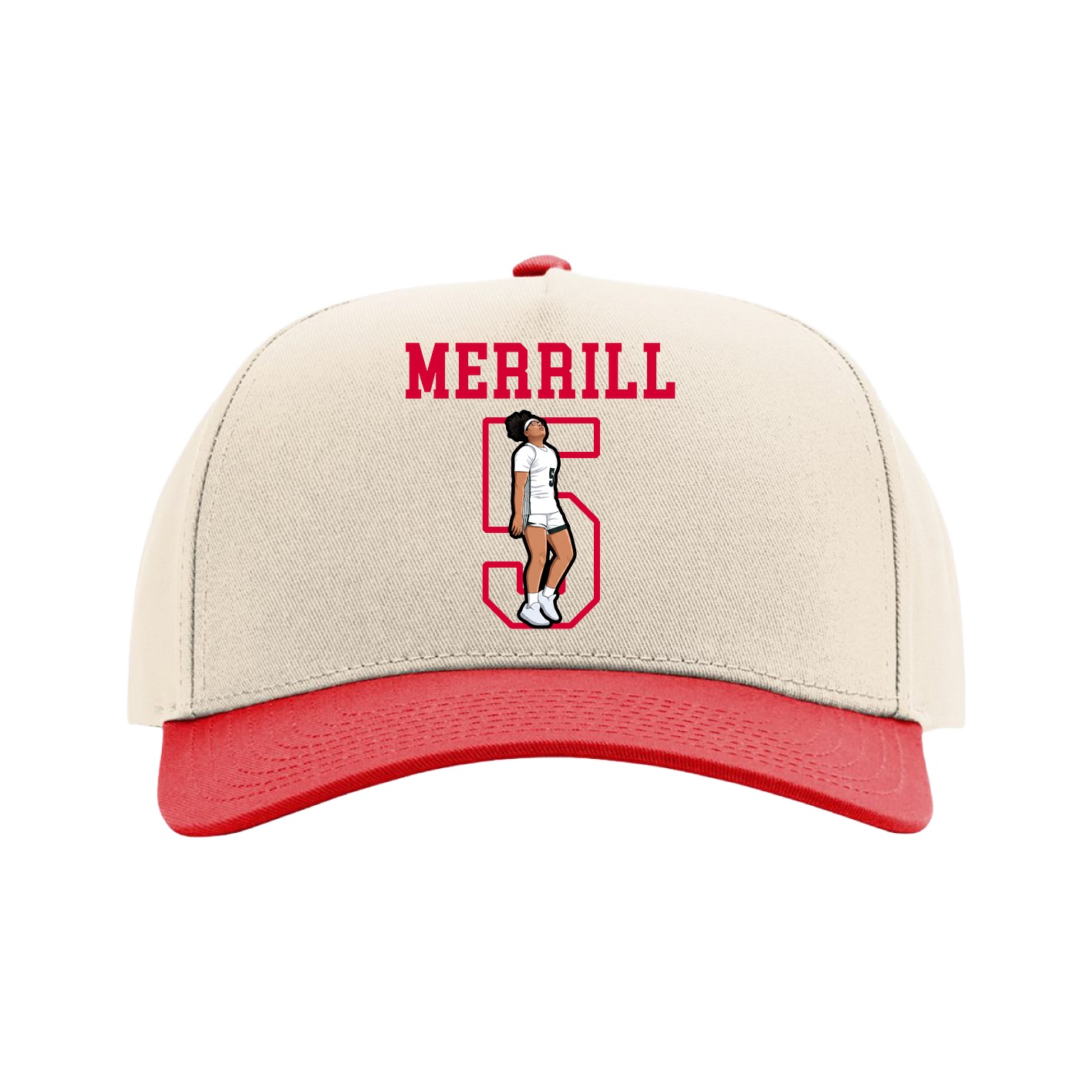 Full Fabric Five-Panel Champ Cap — Shirsey in Cream/Red