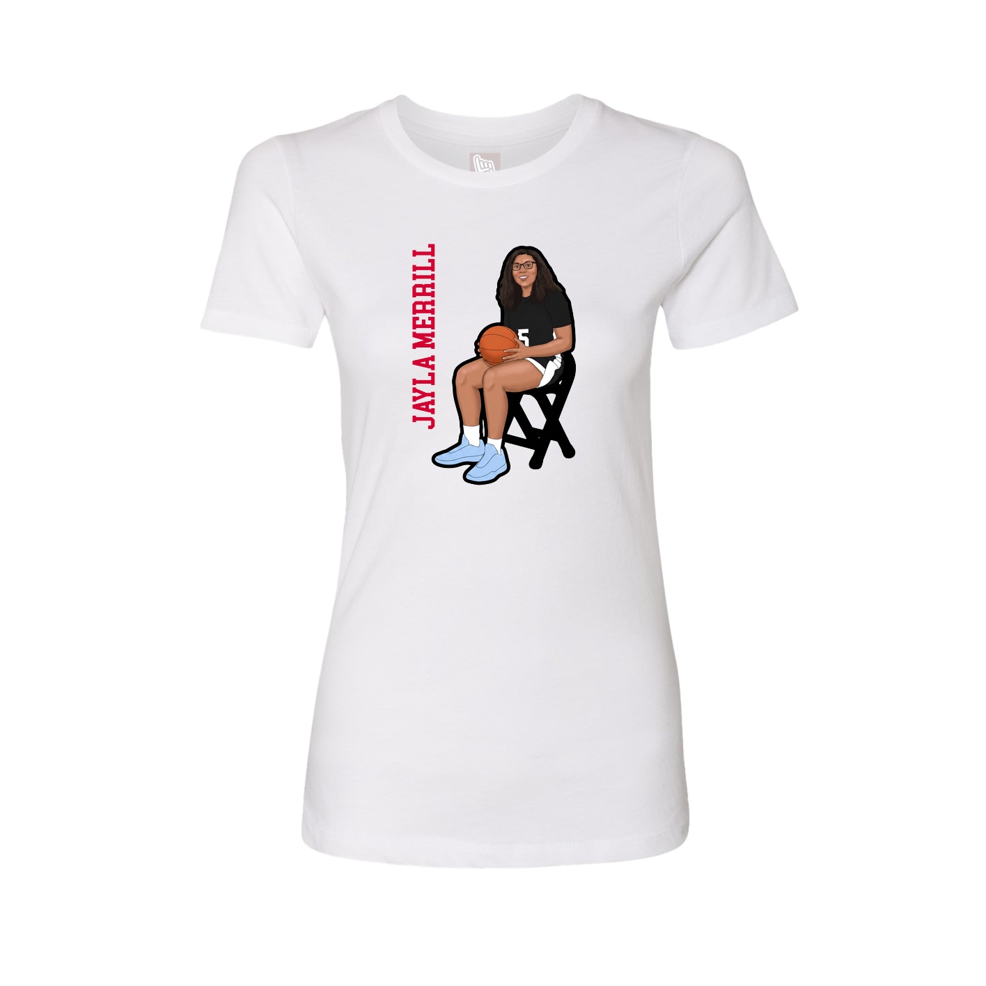 Fitted Women's Tee — Name Vertical in White