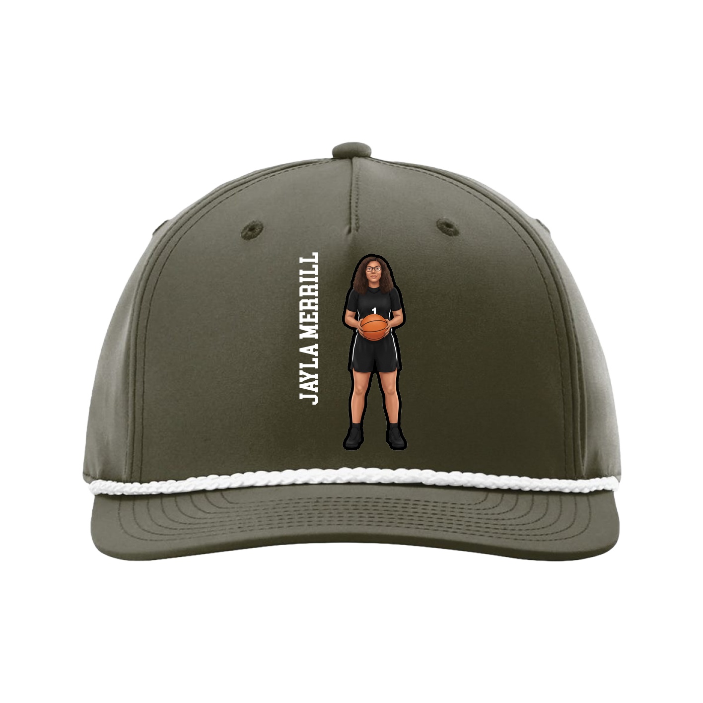 Five-Panel Classic Rope Cap — Name Vertical in Green