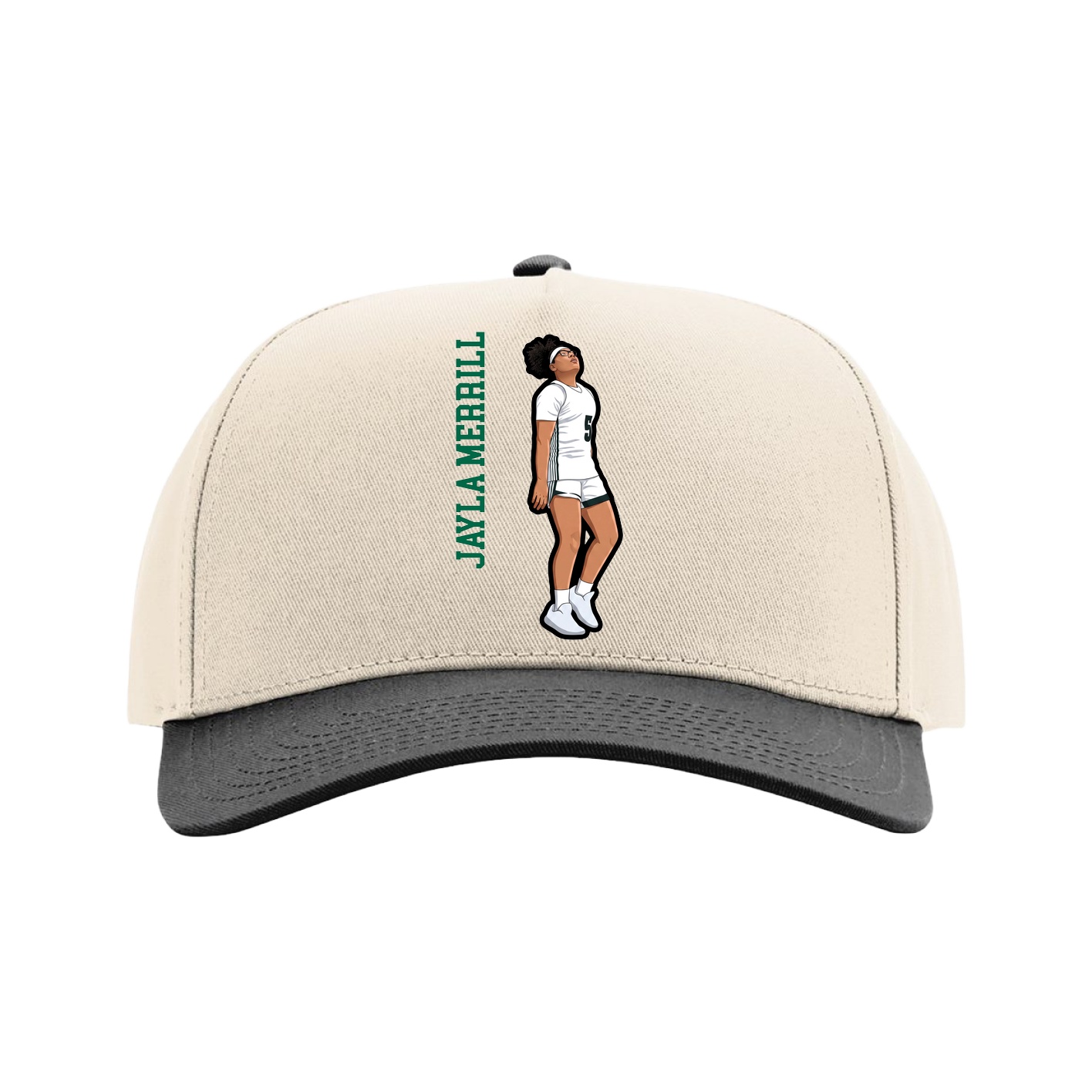Full Fabric Five-Panel Champ Cap — Name Vertical in Cream/Black