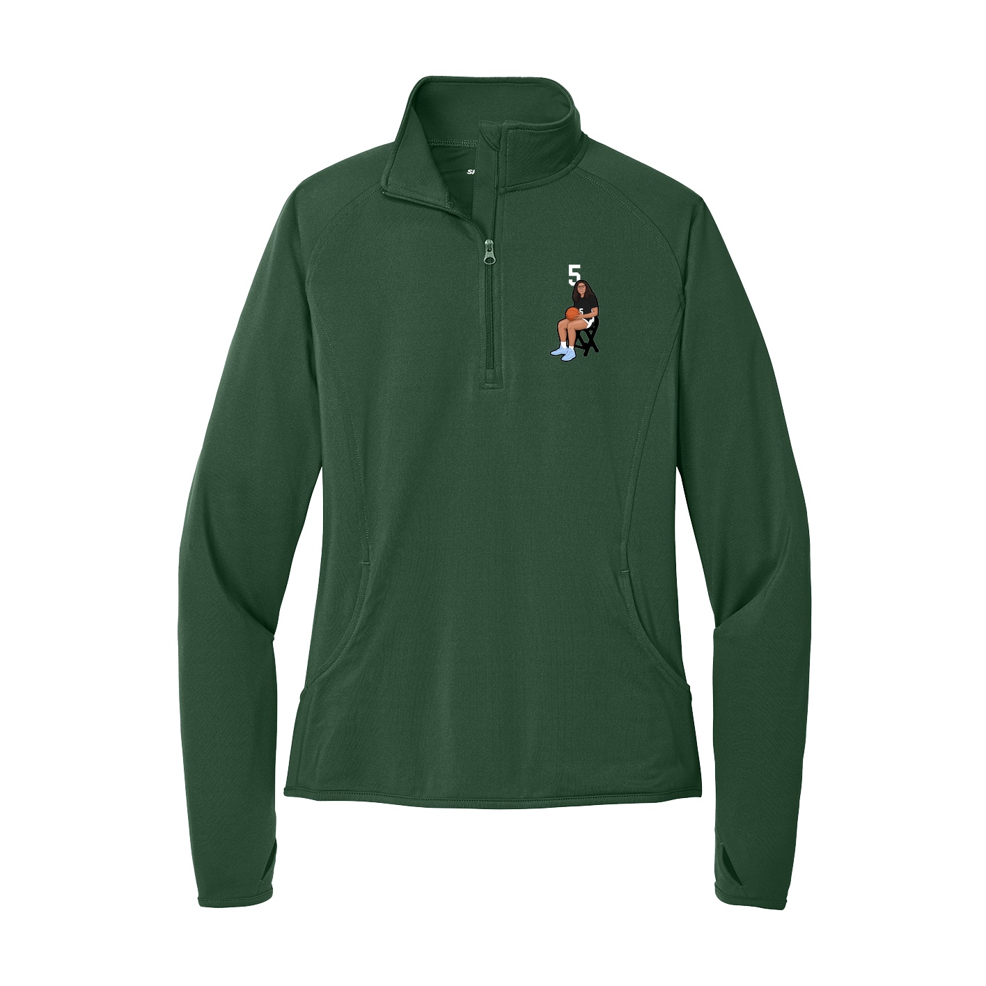 Women's Q-Zip Pullover — Number Top in Green