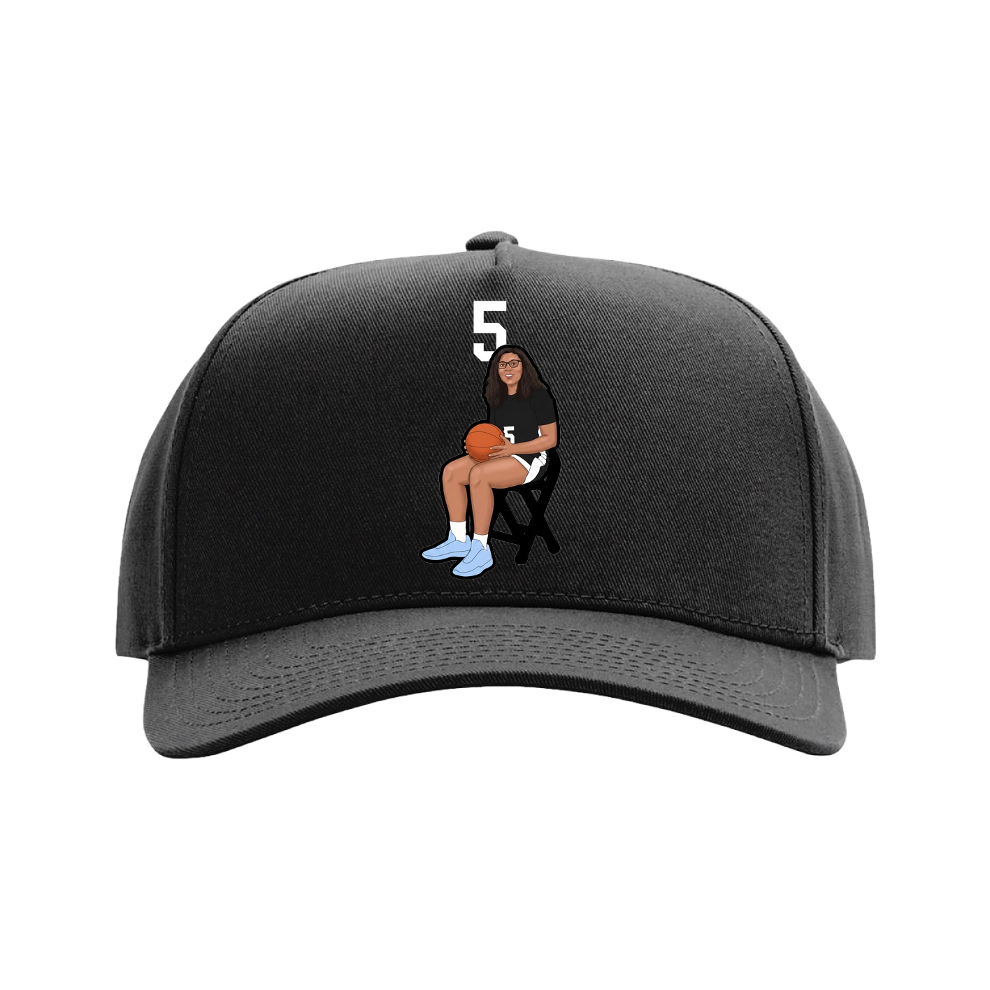 Full Fabric Five-Panel Champ Cap — Number Top in Black