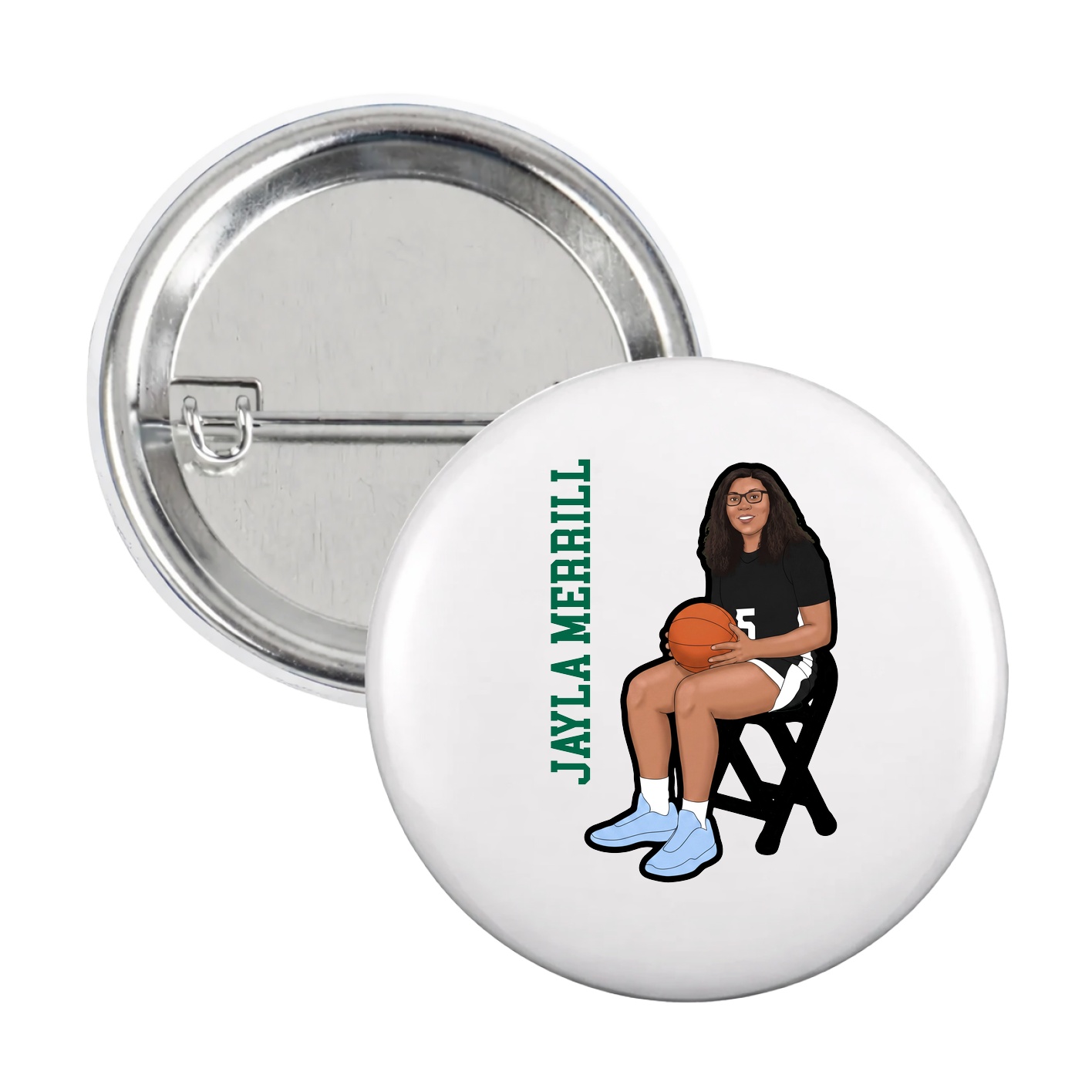 Game Day Button — Name Vertical in White