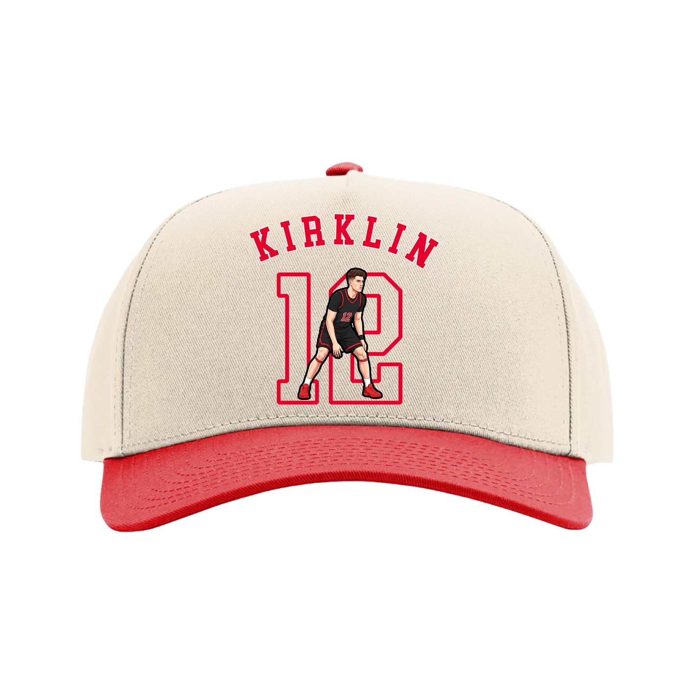Full Fabric Five-Panel Champ Cap — Shirsey Arch in Cream/Red