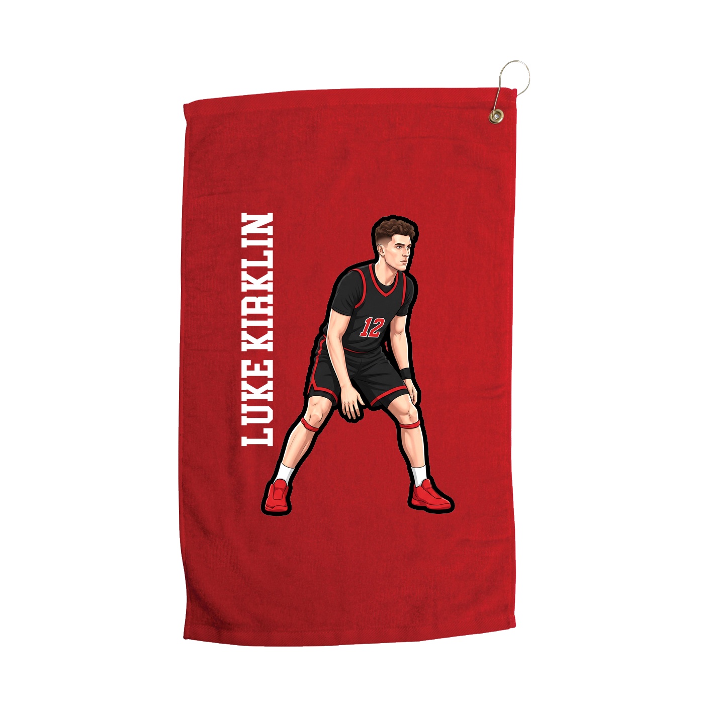 Golf Towel — Name Vertical in Red