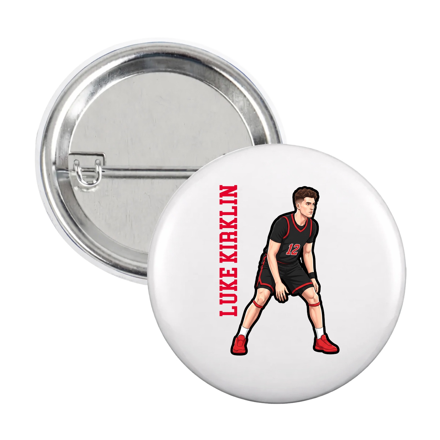 Game Day Button — Name Vertical in White