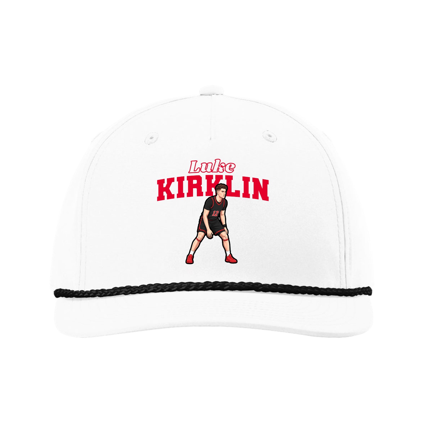 Five-Panel Classic Rope Cap — Name Arch in White